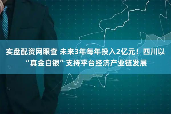 实盘配资网眼查 未来3年每年投入2亿元！四川以“真金白银”支持平台经济产业链发展